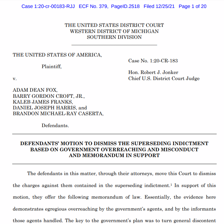 RobGouveiaEsq's tweet photo. #WhitmerPlot defense lawyers gave government prosecutors and the @FBI a nice present on Christmas day! 🎅 https://t.co/8CrY0Qmq46