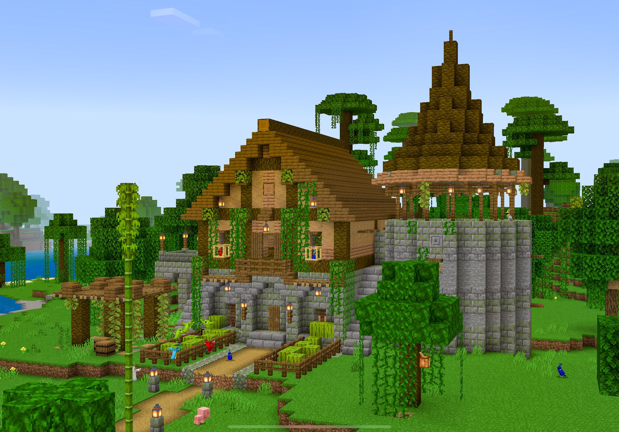 宝条みちる Minecraft Rt Horohor 統合版クリエ ジャングルの初期スポーン地点にジャングルの木材を使った建築してみました ジャングルの木材はいいなあ Minecraft マインクラフト マイクラ マイクラ統合版 バニラ建築学部 Minecraftbui