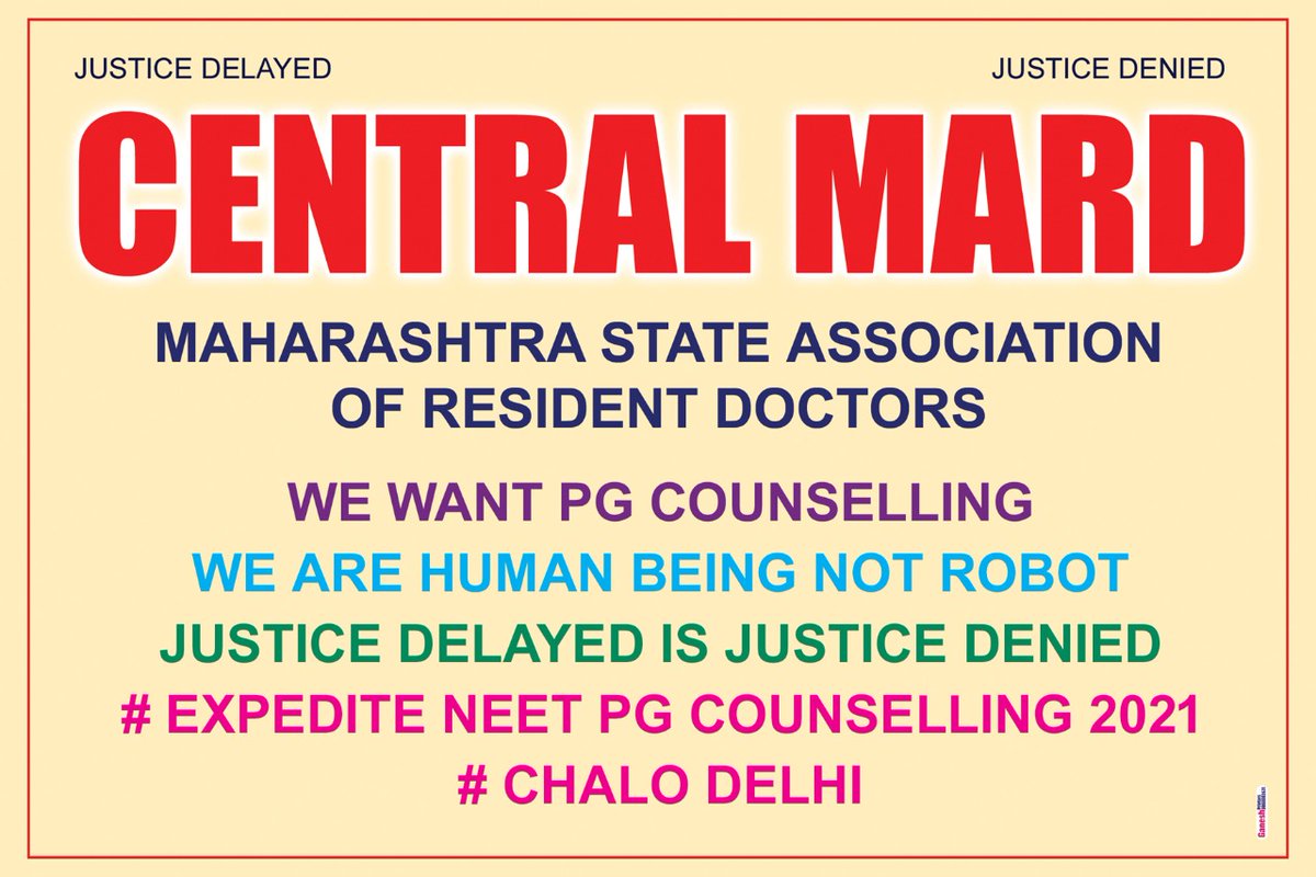 CENTRAL MARD stands in solidarity with all the RDA's of the Nation to support the Agitation of #ExpediteNEETPGCounselling2021
Our representatives will be joining the protest in Delhi on Monday
<a href="/FordaIndia/">FORDA INDIA</a>
<a href="/DrpranavJ/">DrPranav Jadhav MBBS MD🇮🇳</a>
<a href="/MirrorNow/">Mirror Now</a> @abplivenews <a href="/IndiaToday/">IndiaToday</a> <a href="/htTweets/">Hindustan Times</a> <a href="/TOIIndiaNews/">TOI India</a>