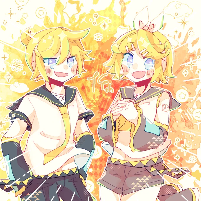 14才おめでと～! #鏡音誕生祭2021 #鏡音誕生祭2021
#鏡音14誕 
リンレン立ち位置逆に描いちゃってごめんね……>< 