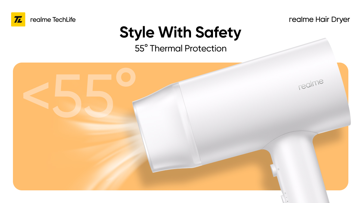 realmenarzoIN's tweet photo. Myth: Styling is ALWAYS harmful for your hair’s health.
Fact: Styling with the #realmeHairDryer is super safe for your hair.

#YourStyleExpert comes with a 55℃ Thermal Protection that dries &amp; styles your hair without any harm.

Buy now: https://t.co/VfRI0m45Bs https://t.co/dUC6XmAjEt