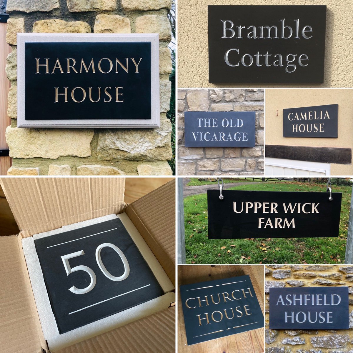 stoneletters's tweet photo. Some past and present #housesigns #slate #stone #carvedstoneletters #uk https://t.co/NboOUf00L5