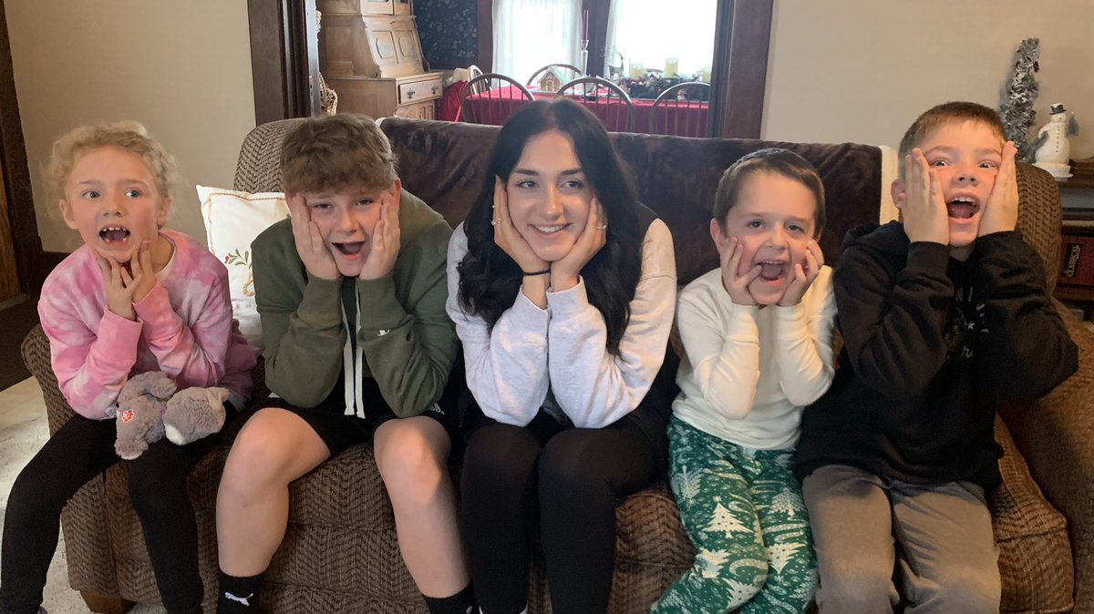 The five grandkids on Christmas Day - Brynley, Rylan, Maddy, Kieren, and Weston.