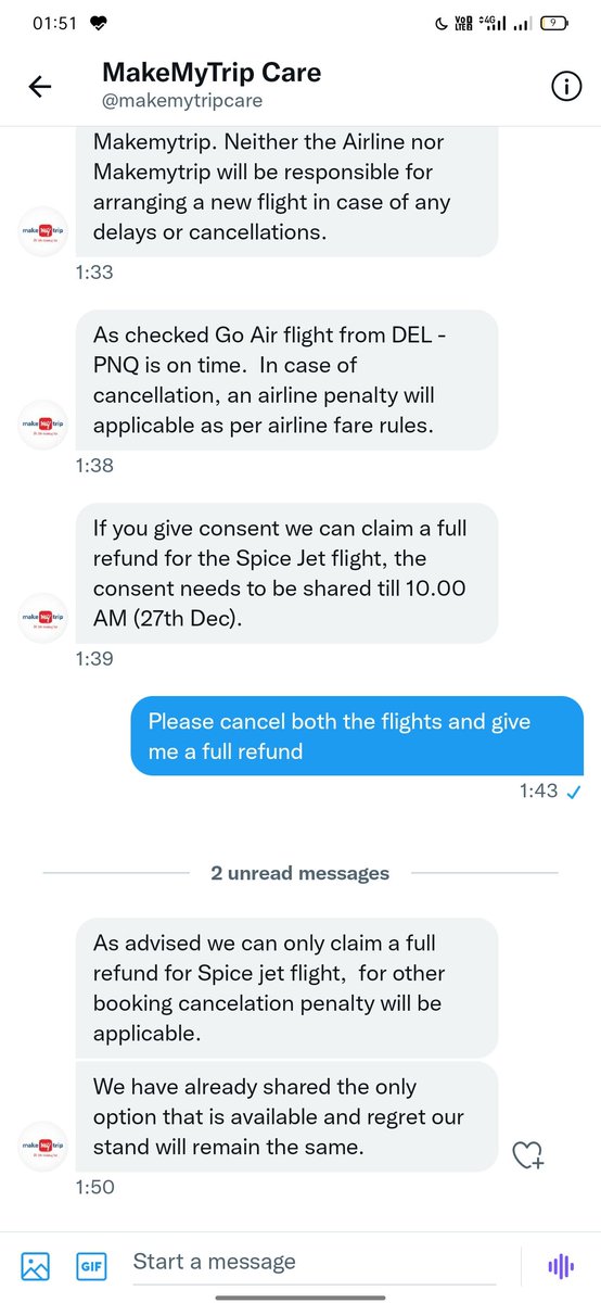 joyrij's tweet photo. @AAI_Official @consumerforum_ @aairedner @MoCA_GoI @makemytrip @makemytripcare @deepkalra @Rajesh_Magow 

This is what MMT has to say for change in the itinerary created by them, without informing me.

Wow! Can anyone help https://t.co/TcVkJgncMJ