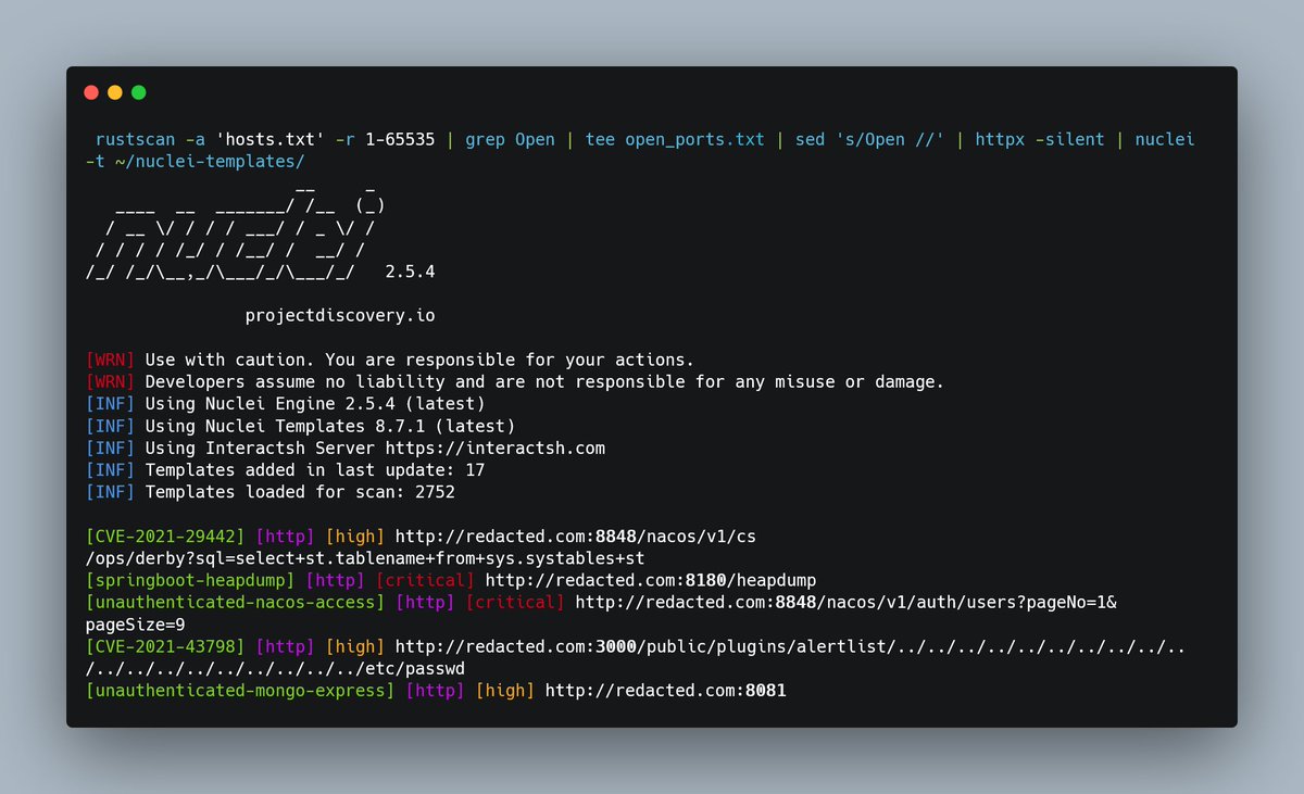 Mahmoud Youssef (@0xmahmoudjo0) on Twitter photo If you collected a bunch of alive IP addresses. Don't run <a href="/pdnuclei/">Nuclei by ProjectDiscovery</a> directly on it, Firstly make a Full port scanning then run it, maybe you find some juice stuff on other ports like what I got XD !!
The command: carbon.now.sh/?bg=rgba%28171…
#bugbountytips #BugBounty #CyberSecurity If you collected a bunch of alive IP addresses. Don't run <a href="/pdnuclei/">Nuclei by ProjectDiscovery</a> directly on it, Firstly make a Full port scanning then run it, maybe you find some juice stuff on other ports like what I got XD !!
The command: carbon.now.sh/?bg=rgba%28171…
#bugbountytips #BugBounty #CyberSecurity