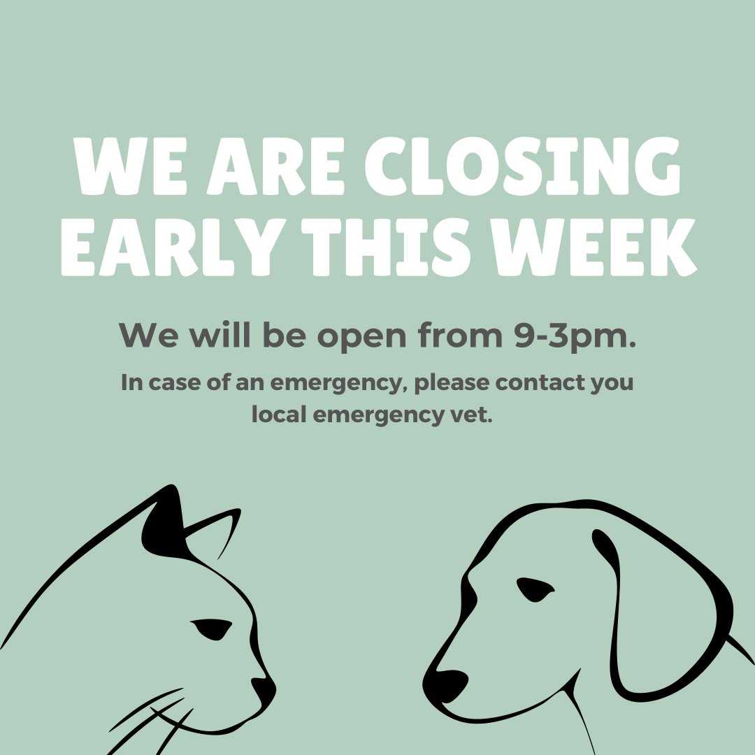 LevittownVet's tweet photo. We will be closing early this week from December 27 - 31. Our hours will be from 9-3pm. If you have any questions please call us at 516-796-2266. If your pet has an emergency after hours contact your local emergency vet. Regularly schedule appointments will resume on January... https://t.co/vkn0htFkVG