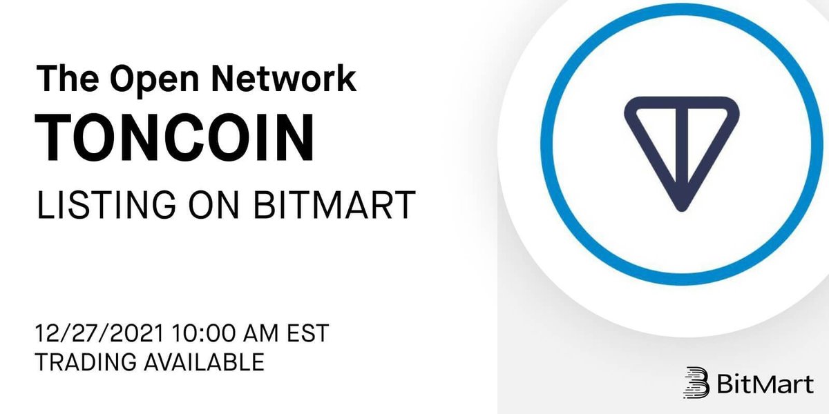 👏 BitMart will list $TONCOIN, Cryptocurrency of TON Blockchain, a third-generation proof-of-stake blockchain designed by the Durov brothers, the founders of Telegram

✅ TONCOIN/USDT pair will be available @ 10:00 AM on 12/27 EST

👉 Details: support.bmx.fund/hc/en-us/artic…