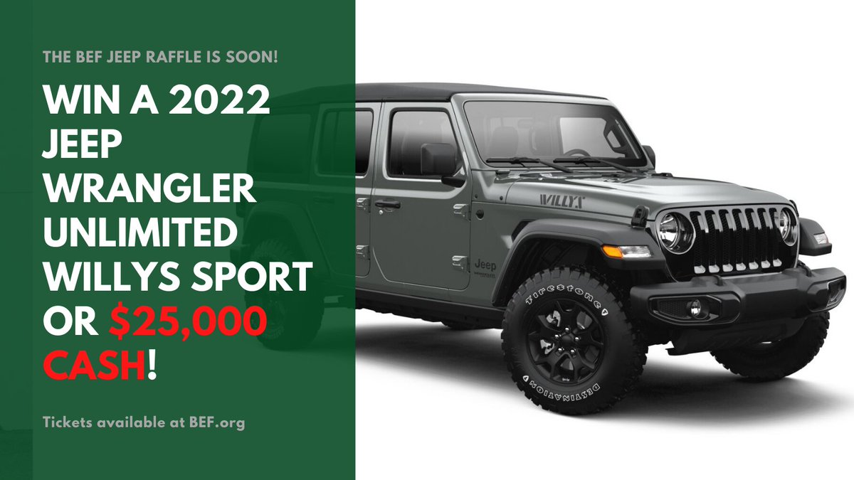 BEFBrewster's tweet photo. Thank you to Meadowland of Carmel for their continued support of the Brewster Education Foundation Jeep Raffle! Win a 2022 Jeep Wrangler Willy's Sport Unlimited or $25,000 cash! The drawing is on January 2. Get your tickets at https://t.co/JYKyZoqGGZ. @brewsterschools https://t.co/1u0TBZt41Z
