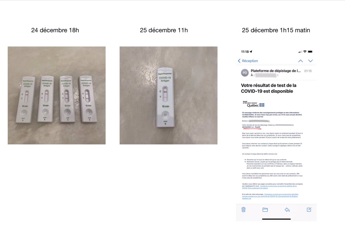 L’utilité des tests rapides:

- 24 décembre, 18h: Pas symptôme. Tests rapides des jeunes ➕. Souper avec les beaux-parents parents annulé.
- 25 décembre, 11h: Mon test rapide est ➕. Dépistage par PCR à 14h.
- 26 décembre, 1h15 matin: PCR positif en moins de 12h.