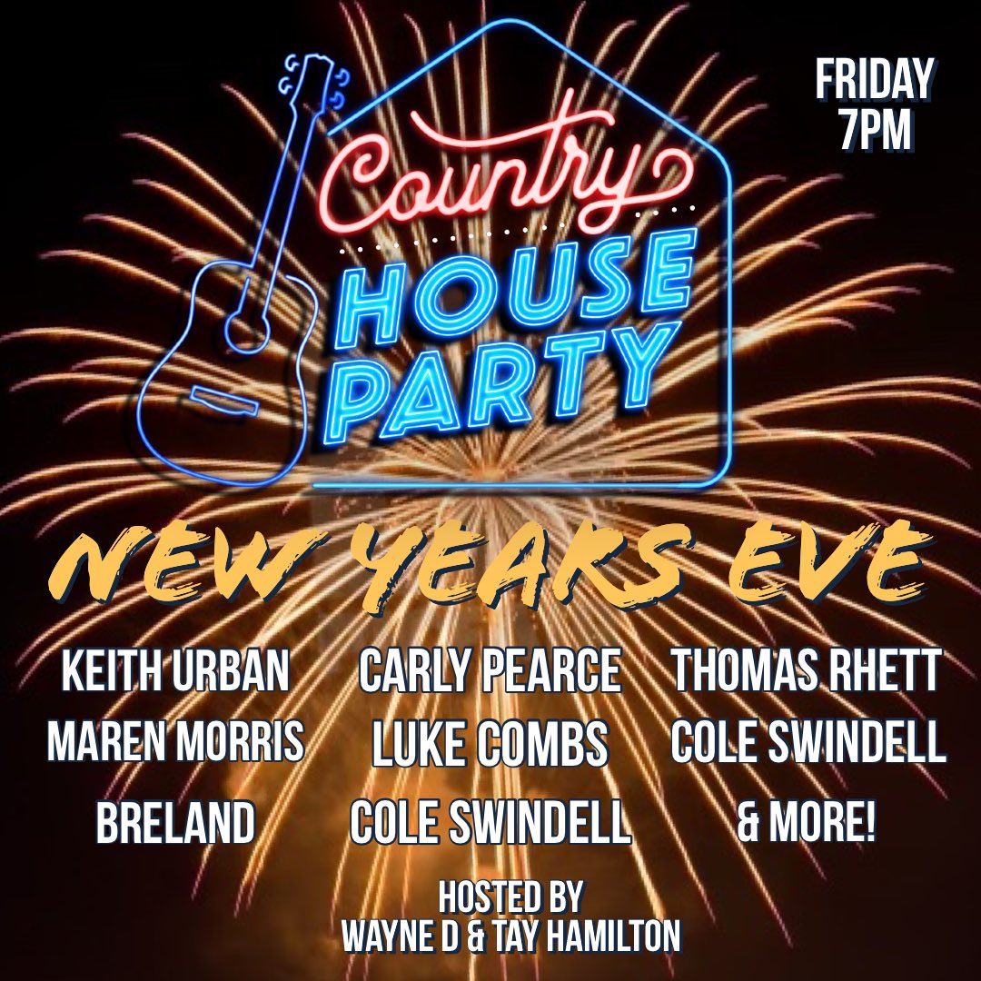 HesWayneD's tweet photo. For the first time, EVER, #CountryHouseParty helps YOU ring in the New Year on over 100 @iHeartCountry radio stations! The list of guests is MASSIVE!! See you Friday night, 7pm local time!! #CHPNYE #iHeartCountry https://t.co/uTv6goNfY6