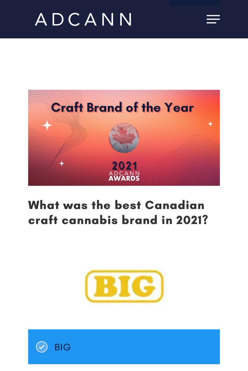 What a fantastic year for our BigConcentrates.com brand of concentrates, now in 6 Provinces. Thank you 🙏. We’ve been nominated for the ⁦⁦@adcannca⁩ “Craft Brand of the Year” and would love your vote. #rosin #resin #diamonds  

adcann.ca/awards-canada#…