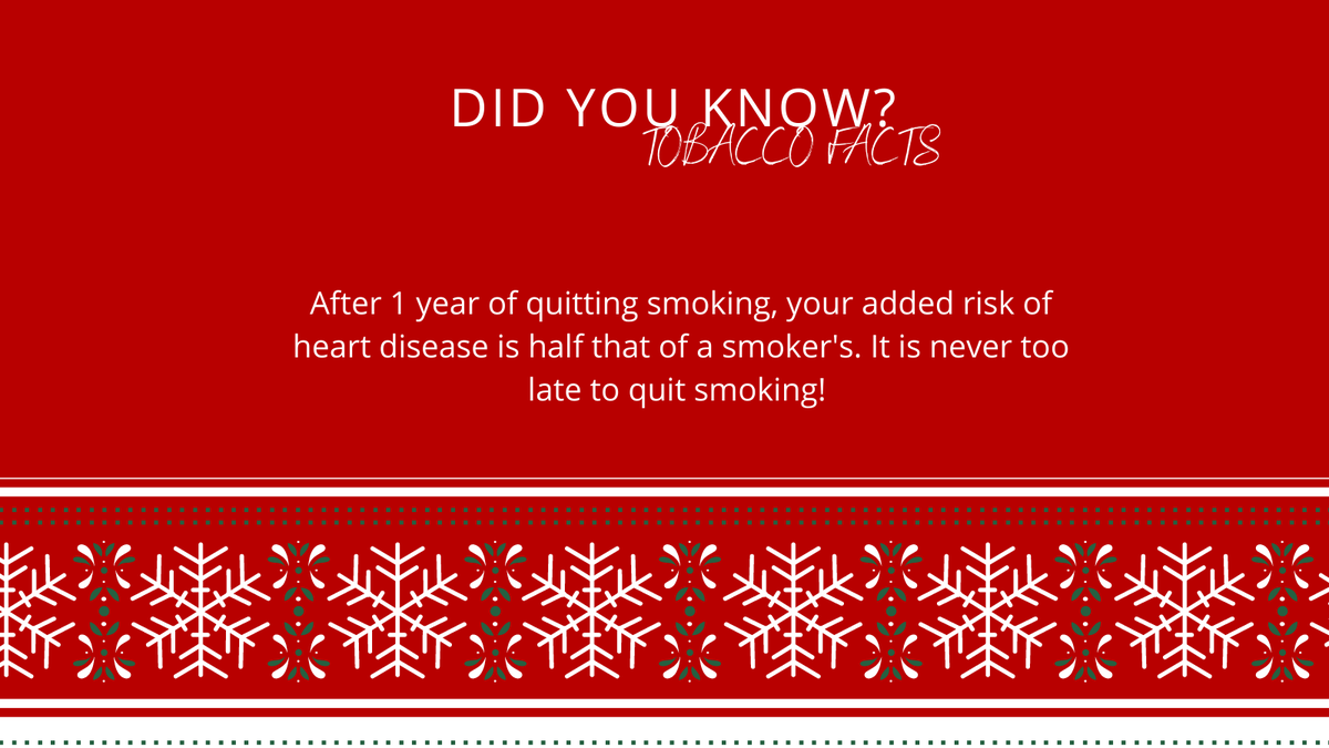 RuTobaccoFree's tweet photo. Did you know that after 1 year of quitting smoking, your added risk of heart disease is half that of a smoker's. It is never too late to quit smoking! https://t.co/GnaUyT698N
#rutobaccofree #benefitsofquitting #quitsmoking https://t.co/bWu9pWMM7X