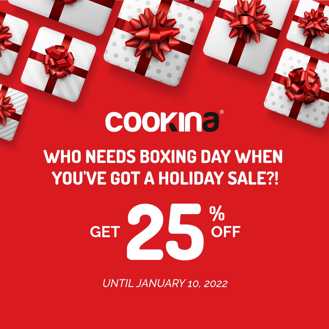 CookinaCo's tweet photo. Boxing Day is finally here 🎁 At COOKINA, we are offering a 25% discount on our website until January 10th (2022) on all our products!
N.B.: Santa is feeling generous this year and your purchase may contain a mystery gift 🎅
https://t.co/HpHAqe44fj https://t.co/EpxwBOvdlL