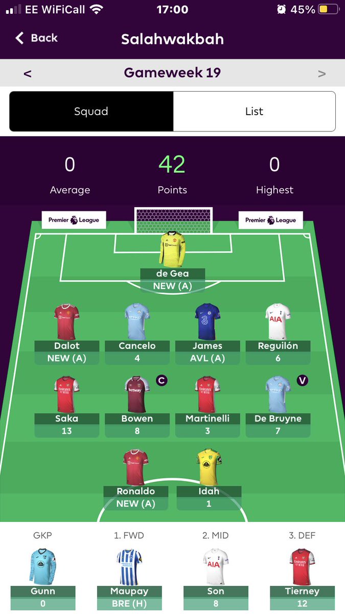 RyanPhelps8's tweet photo. @FerranFpl -50 point hit , forgot to press free hit &amp; didn’t have time to pick my team, son on the bench, Bowen captain,Adam idah comes on for 1 minute and blocks any automatic substitution 🙃 https://t.co/MEh0D8Fzsh