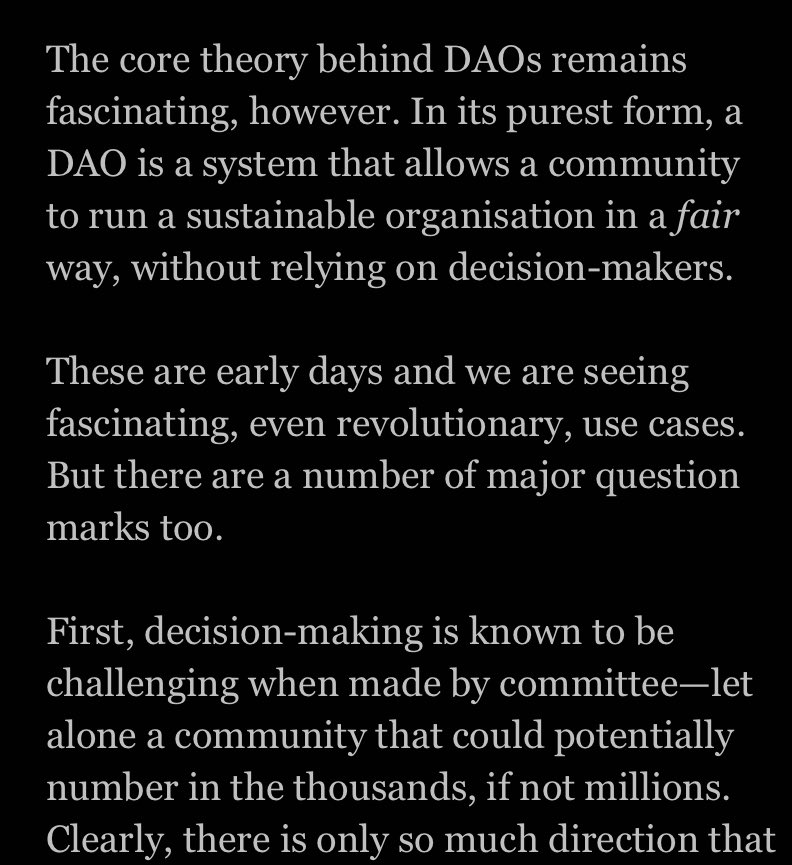 A de-centralised decision making can work in black and white, there can be no areas of grey! #DAO