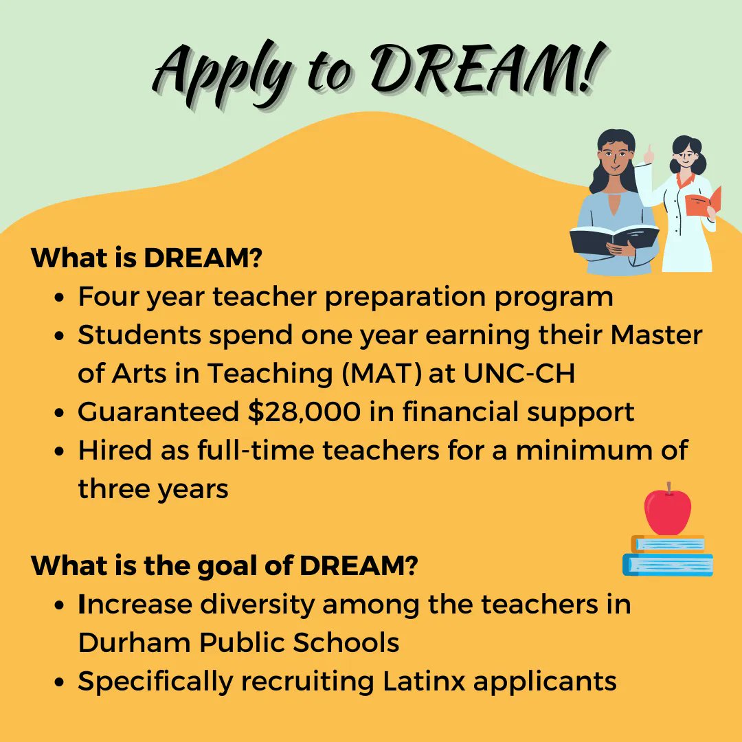 uncnavigators's tweet photo. Apply to DREAM, a new teacher education program at UNC Chapel Hill! Learn more at https://t.co/YWHnQZR25I and apply before Feb. 8, 2022.

#teachereducation #mat #education https://t.co/NW5eapcv0b