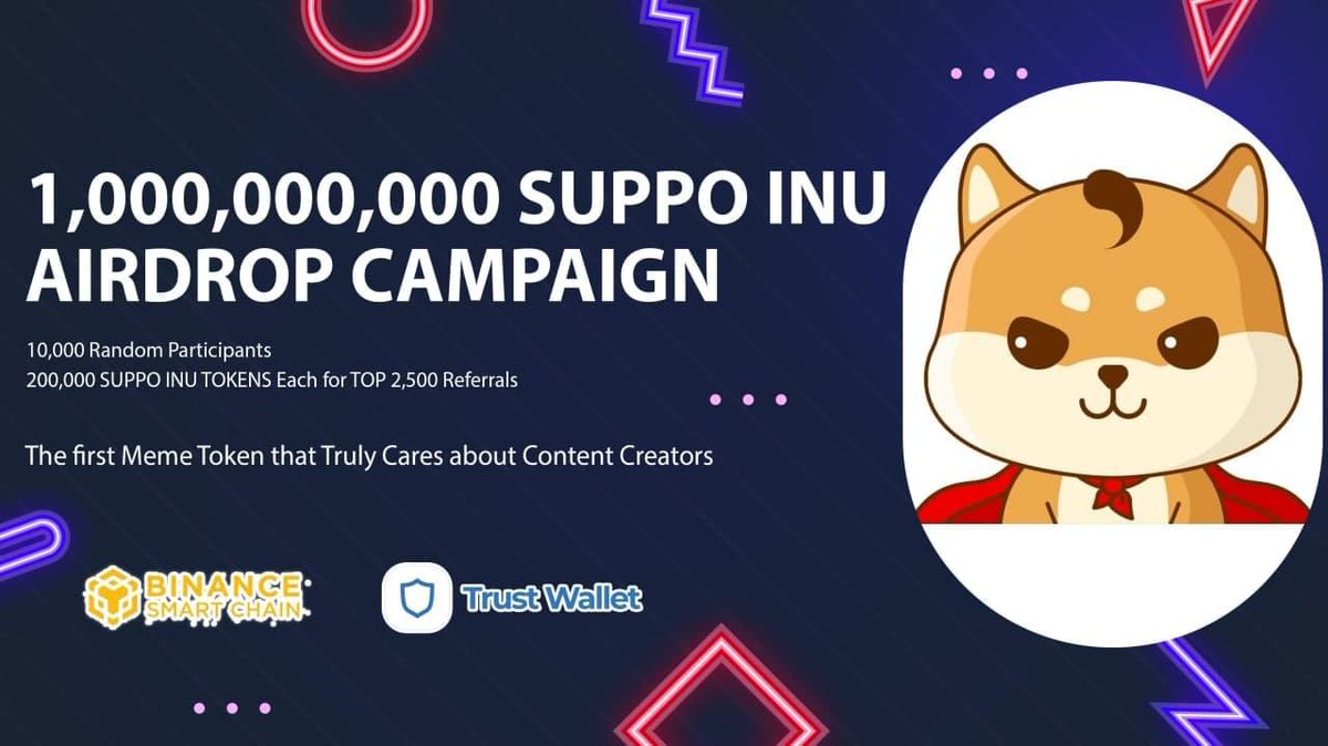 #BestNewYearGift 🎁 📢 #SuppoInu #Airdrop is announced!📢 Reward: 50,000 Suppo Inu tokens 🔥 Top 2,500 referrals will receive 200,000 Suppo Inu tokens 🔥🔥 Distribution date: 1st January, 2022 🚀 Follow @SuppoInu; Like, Comment and Retweet; Make our #SuppoInuArmy force felt !!!
