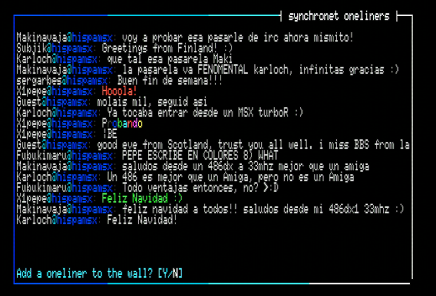 cmilanf's tweet photo. Pocas cosas tan mágicas en Navidad como conectarse a la BBS desde el MSX. Aquí os dejo una captura de pantalla tomada directamente de la salida RGB. #msx https://t.co/UKfs0mdtVO