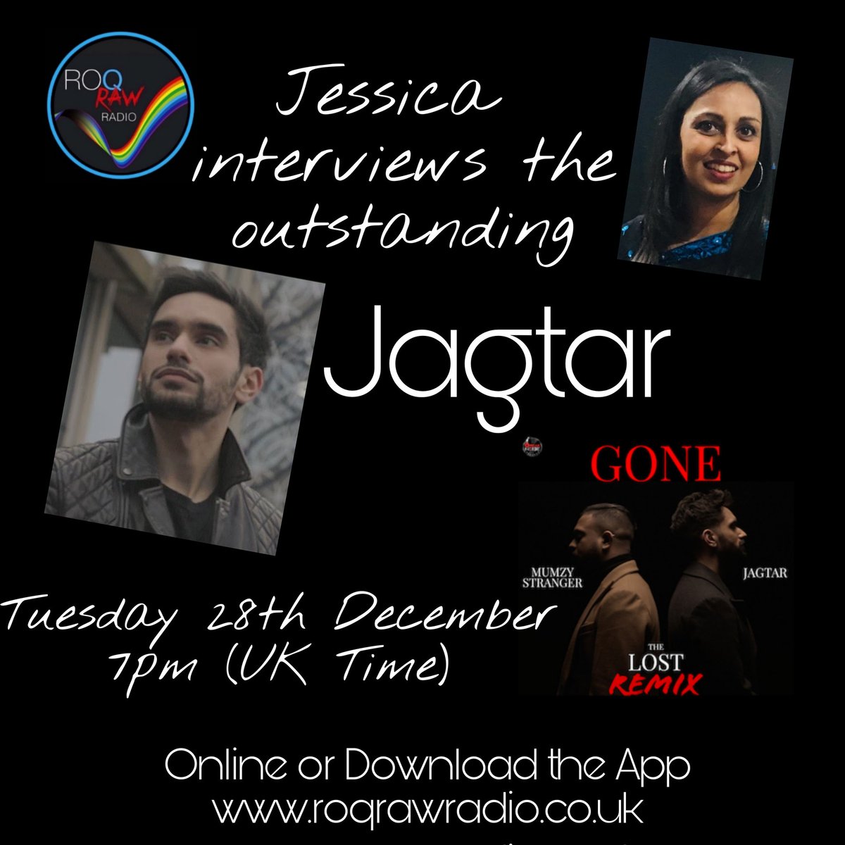 roqrawradio's tweet photo. I had the pleasure of chatting to @jagtarsinghdulai #jagtar
Listen in on Tuesday 28th December at 7pm only on ROQ Raw Radio taking about his new song #Gone #remix. #Breakthenoiserecords  #bollywood #bhangra #newmusic #jagtar #youngmusicians #youngmusic #urbandesi #gurdasmann https://t.co/a7dONLXFVz