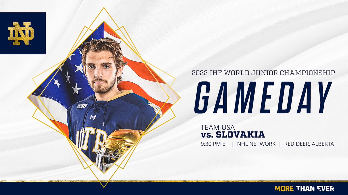 TONIGHT: Watch Landon Slaggert and Team USA as they take on Slovakia in the preliminary round of the 2022 IIHF World Junior Championship from Alberta!

📺 @NHLNetwork 

#GoIrish // <a href="/usahockey/">USA Hockey</a>