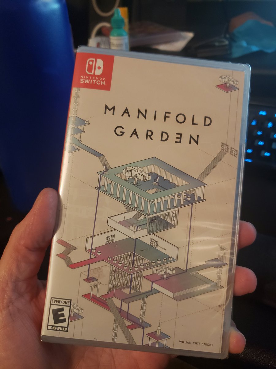 This is pretty rad, a physical copy of Manifold Garden on Switch. It's a rare thing on the indie side to actually hold a game I've worked on in my hands -- thanks <a href="/WilliamChyr/">William Chyr</a> for the gift!