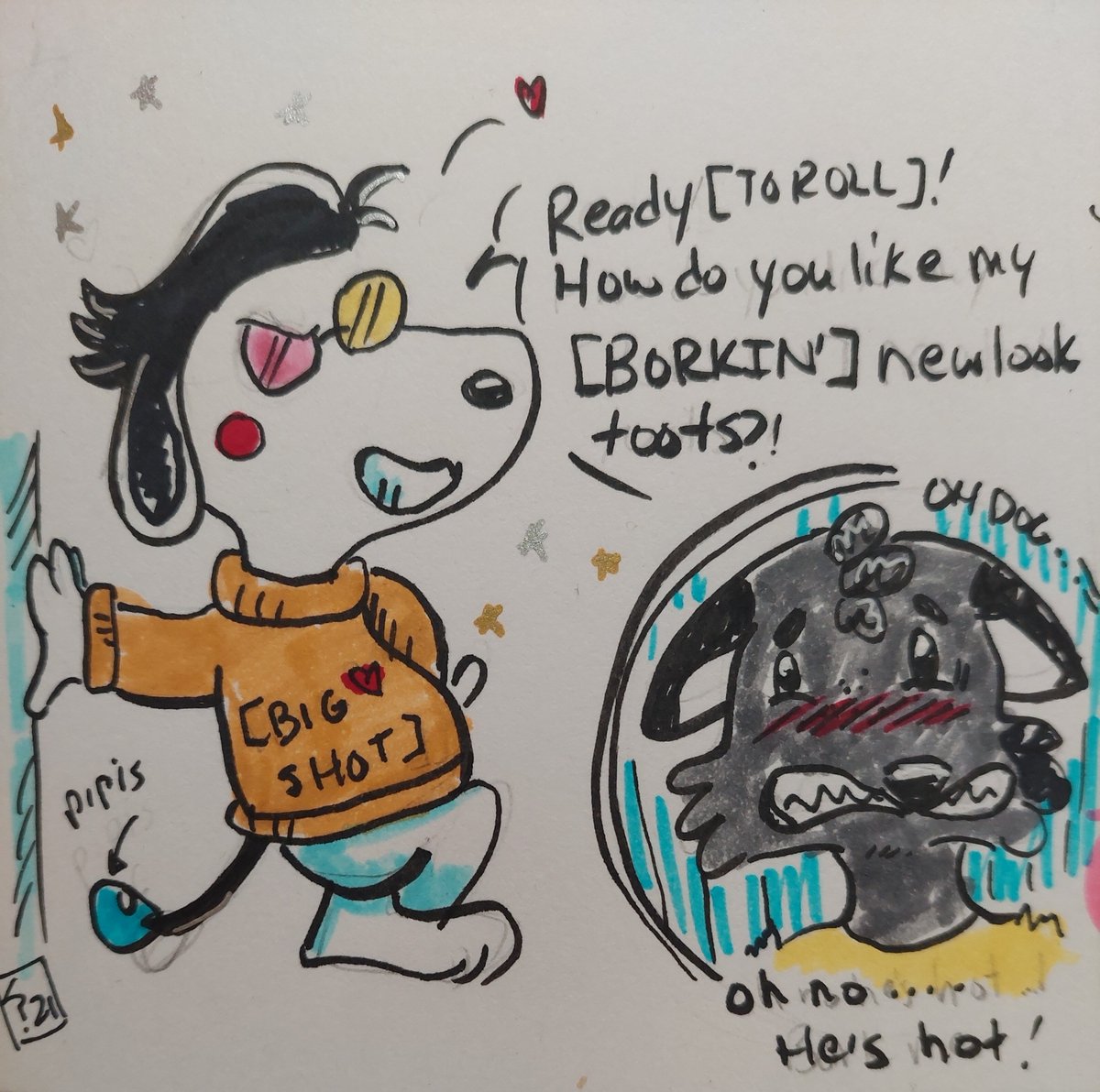 sombrashibe's tweet image. Poor Fraida wasn't ready for this. She was still recovering from his Spamchu Halloween costume. She's gonna get him back for this.🤣
#snoopton #spamton #lesserdog #DELTARUNE