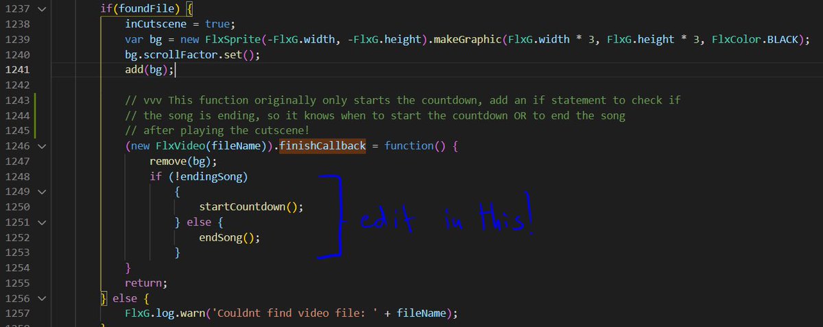 TheJakeneutron's tweet photo. Okay so—- felt I could just put this somewhere— in case someone needs it.
If you’re wondering how to code Ending Cutscenes in Psych v0.4’s source— here’s a brief tutorial for that with code from #Friday4Fun
All this code is in PlayState.hx https://t.co/r3F7BUxQEz