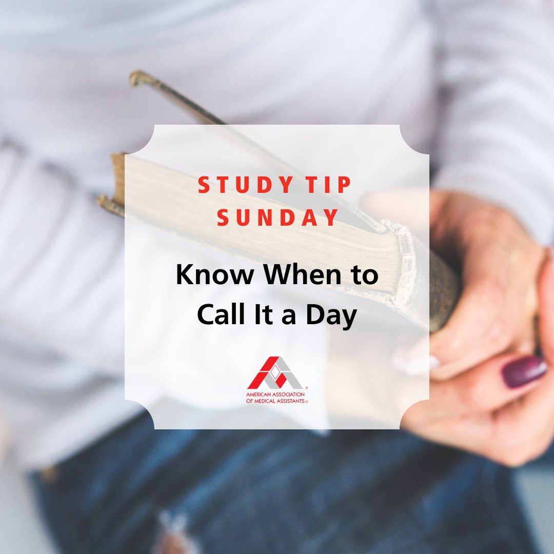 AAMAOfficial's tweet photo. Happy #StudySunday! Our tip of the week is to know when to call it a day. Doing too much studying can increase stress, thus causing poor academic performance.
Register for the CMA (AAMA) Certification Exam today: https://t.co/IsYGsm9zz8
#CMAToday #CMAAAMA #MedicalAssisting https://t.co/mSFFwr0SYD