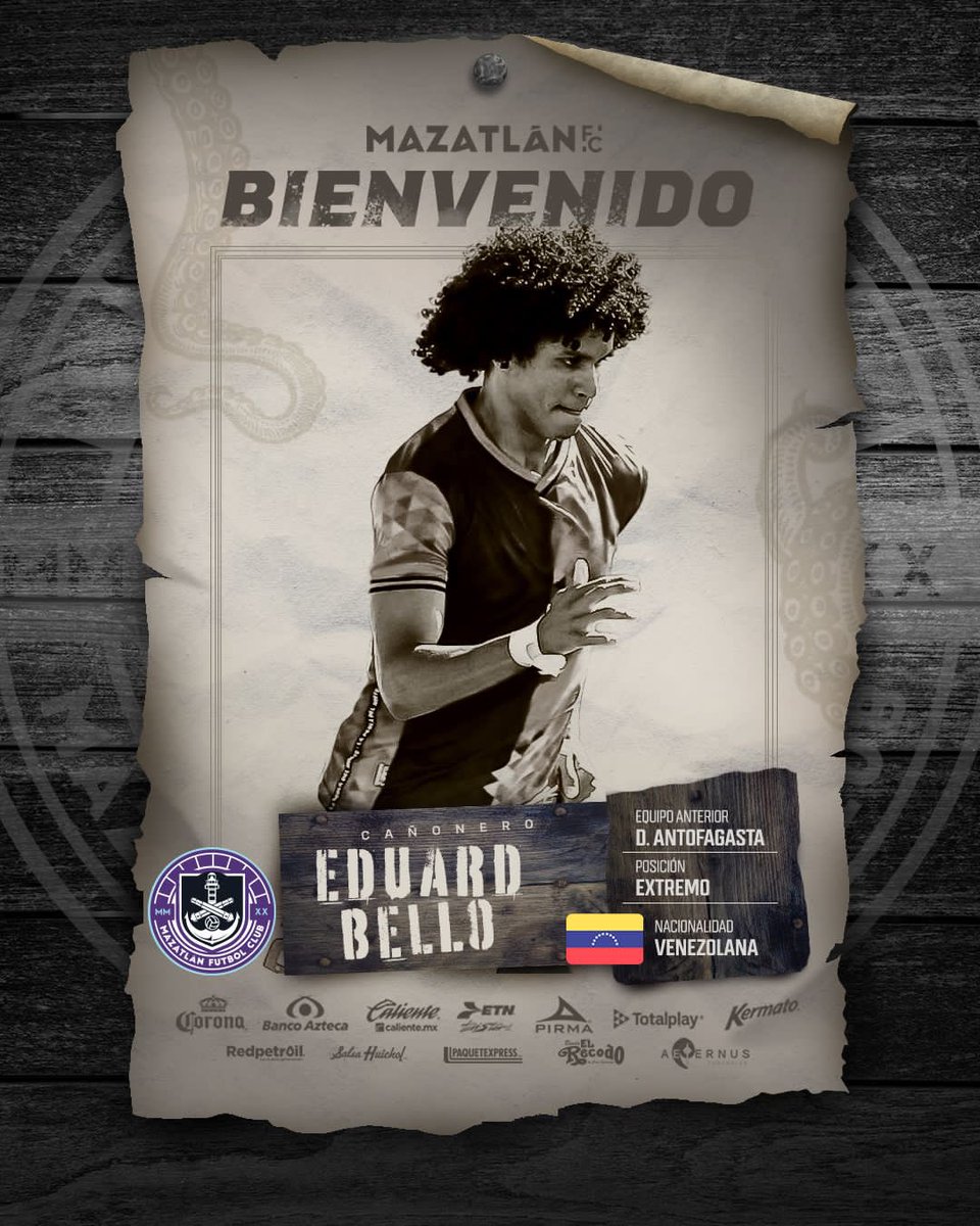 MarioSanchezVe's tweet photo. OFICIAL: El extremo Eduard Bello es nuevo jugador del Mazatlán de la Liga MX. Su último equipo fue el Antofagasta de Chile. https://t.co/jVsPUMNuem