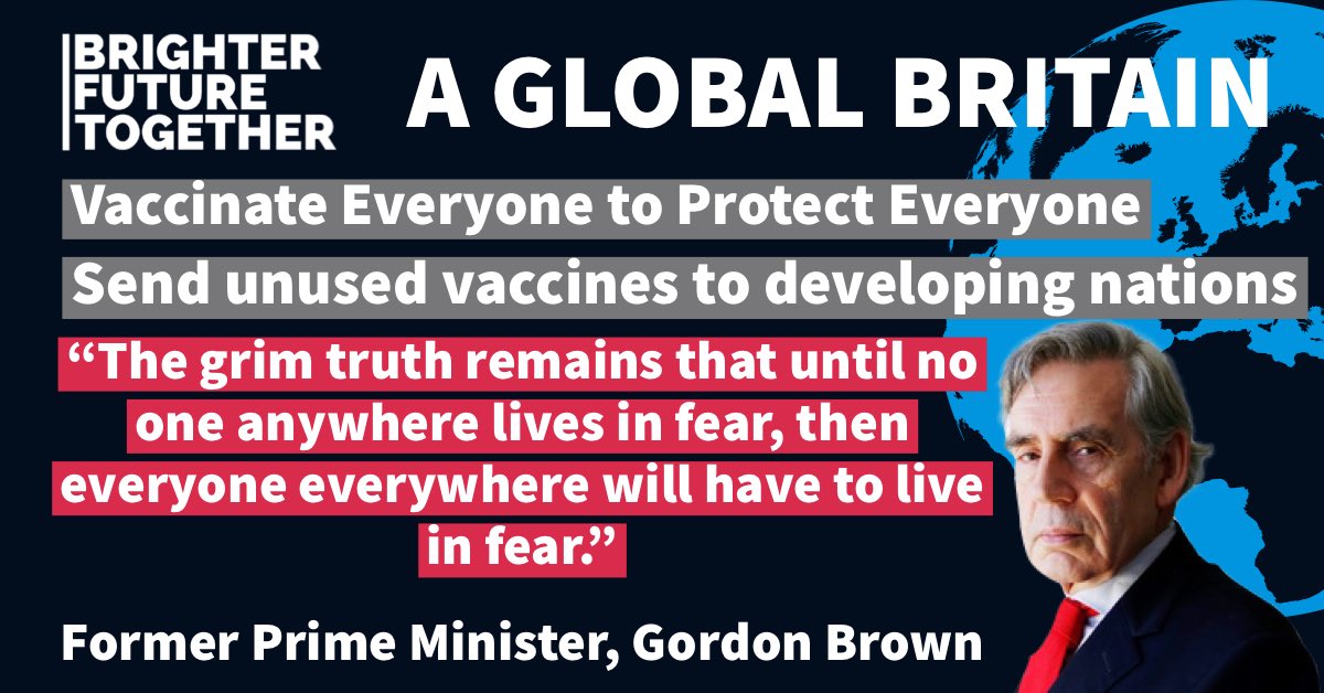 FutureTogether_'s tweet image. “The grim truth remains that until no one anywhere lives in fear, then everyone everywhere will have to live in fear.”
- @GordonBrown 

The former Prime Minister is right - until we vaccinate the world, new variants will keep forming and put us all (even the vaccinated) at risk.