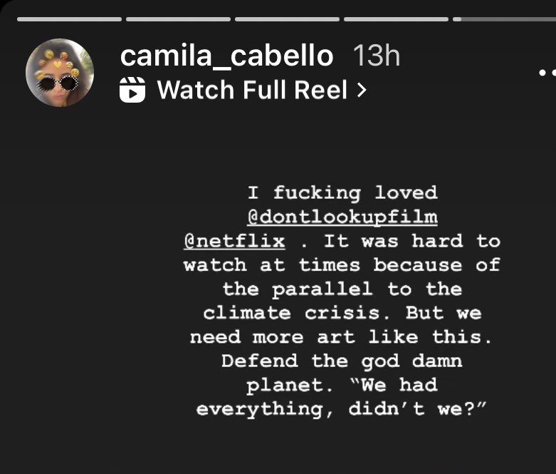 RT @davidsirota: Love to see this going out to 59 million of @Camila_Cabello’s Instagram followers! #DontLookUp https://t.co/ySyRaFjC4j
