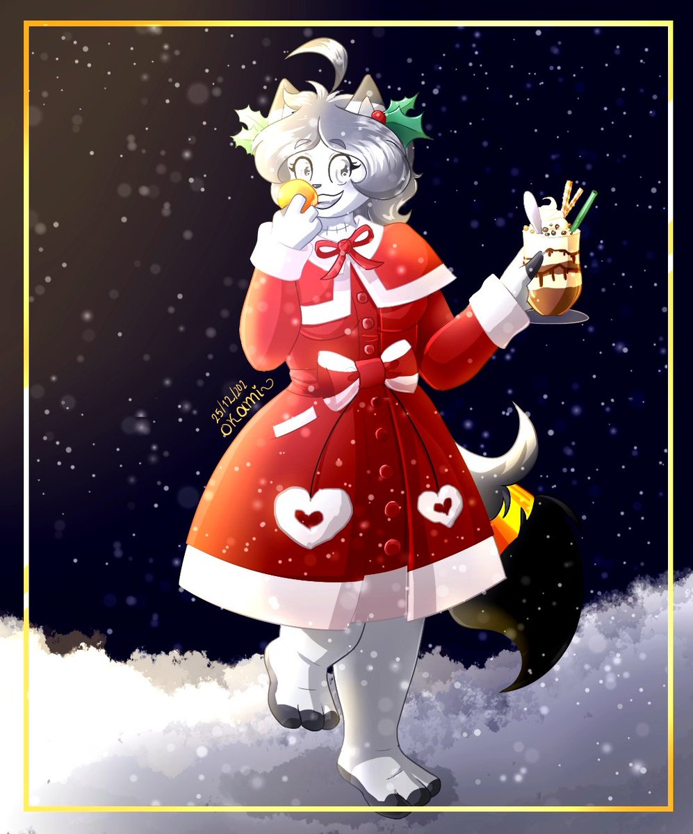Laura_Heiwa's tweet photo. Un regalito de santa secreto :3 una hermosa zorrita fantasma que adora comer, oc de @ghostlyfoxy https://t.co/YT8hOemJfE