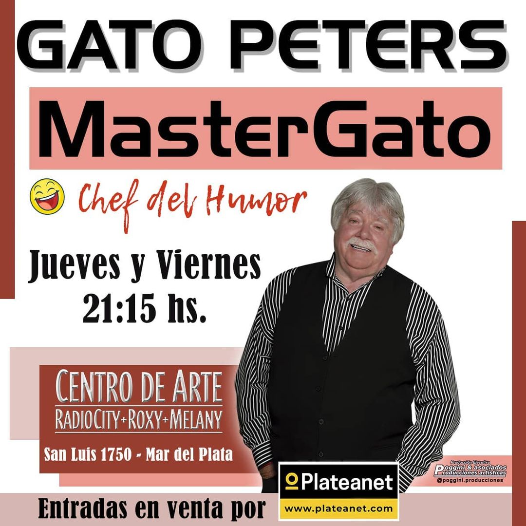🤣 ¡<a href="/GatoPeters/">Gato Peters</a> llega con un nuevo espectáculo! Nuevos relatos, paisajes y personajes entrañables en un show lleno de recuerdos.
🍽️ Descubrí MasterGato - Chef del humor, desde el 6/1 en el <a href="/CentrodearteMDP/">Radio City Roxy</a>, todos los jueves y viernes a las 21:15 hs.
💫 bit.ly/3J7G892