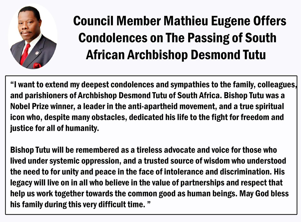 My condolences to the family, colleagues, and parishioners of #SouthAfrica Archbishop #DesmondTutu