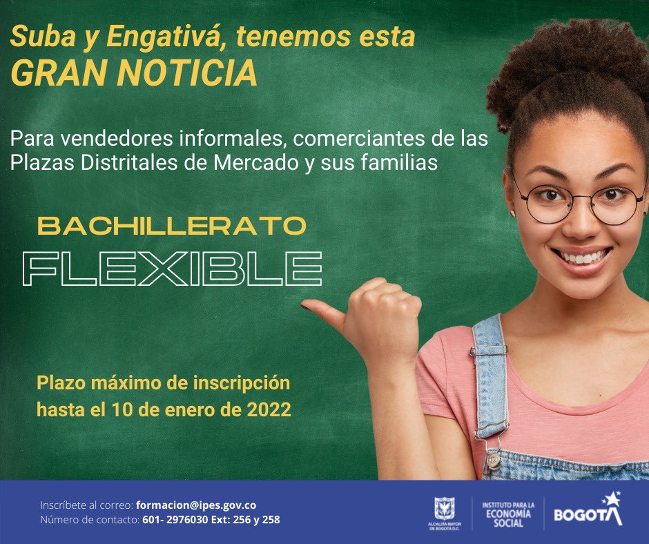 IPESBogota's tweet photo. Terminar tus estudios básicos.✅
Inscríbete enviando un correo a formacion@ipes.gov.co y valida los estudios en básica primaria y bachillerato.👩🏻🎓🧑🏽🎓👨🏼🎓
La inscripción y los cursos son totalmente gratis.👍🏼
El #IPESteImpulsa a cumplir tus metas.📚https://t.co/ULro6E9Hp6 https://t.co/5PZzANdRJk