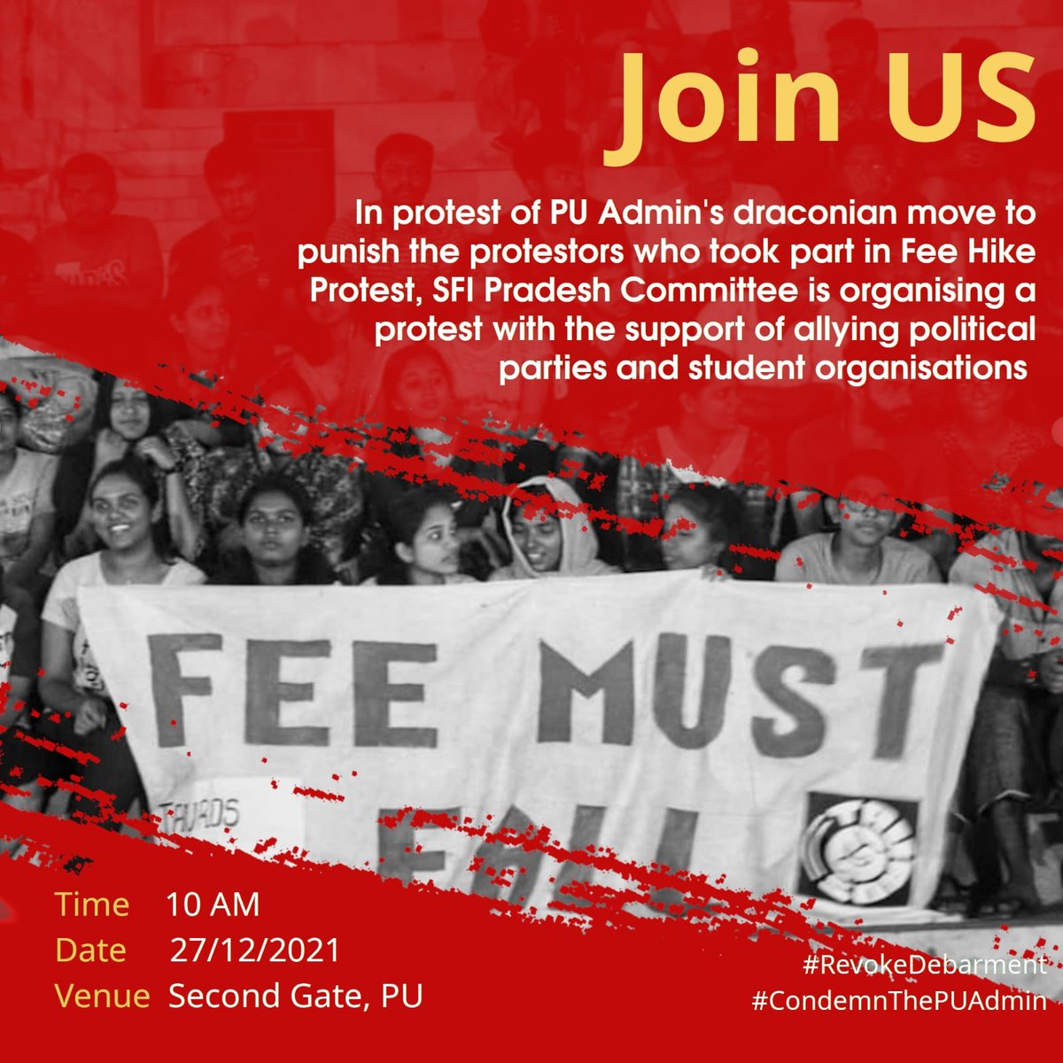 SFI_PondiUni's tweet photo. Join Us all.
#RevokeDebarment #CondemnPUAdmin
@sfipuducherry https://t.co/aqNUa4xFSN