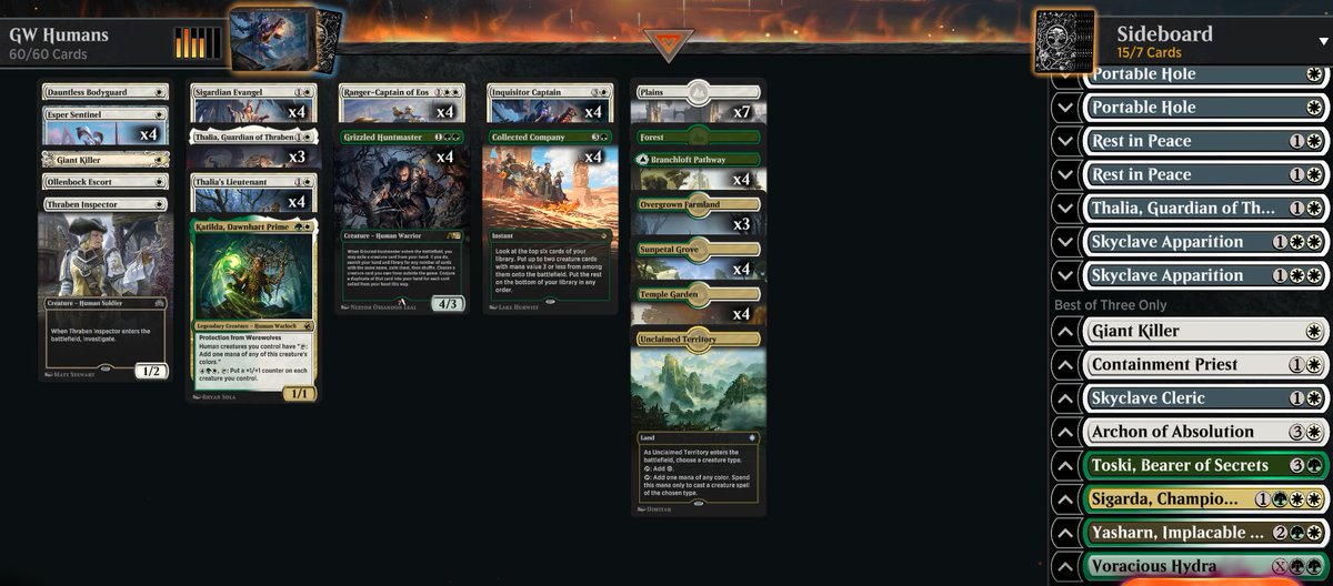 Top 5 with my GW Humans list in Historic which got three really nice upgrades from Alchemy! I've done an in-depth deck guide video with sideboard explanation and gameplay on my Youtube here: youtu.be/EX3Wqu_qA0Y <a href="/ArenaDecklists/">Arena Decklists</a> <a href="/fireshoes/">Robert Taylor🔥</a> <a href="/mtgazone/">MTG Arena Zone</a> <a href="/MartinJuza/">Martin Jůza</a>