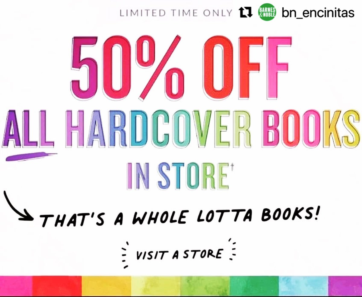 bnmiramesa's tweet photo. YES! It’s true!! For a limited time, ALL hardcovers in store are 50% off!! 
*offer applies in store only*
#barnesandnoble #bnmiramesa #bookworm #142bn #bnbuzz #fictionbooks #yafiction #nonfictionreads #kidsbooks #booksale #booksonsale #musthavebooks #booksbooksbooks #bookishsale https://t.co/6FCGlCpAfB