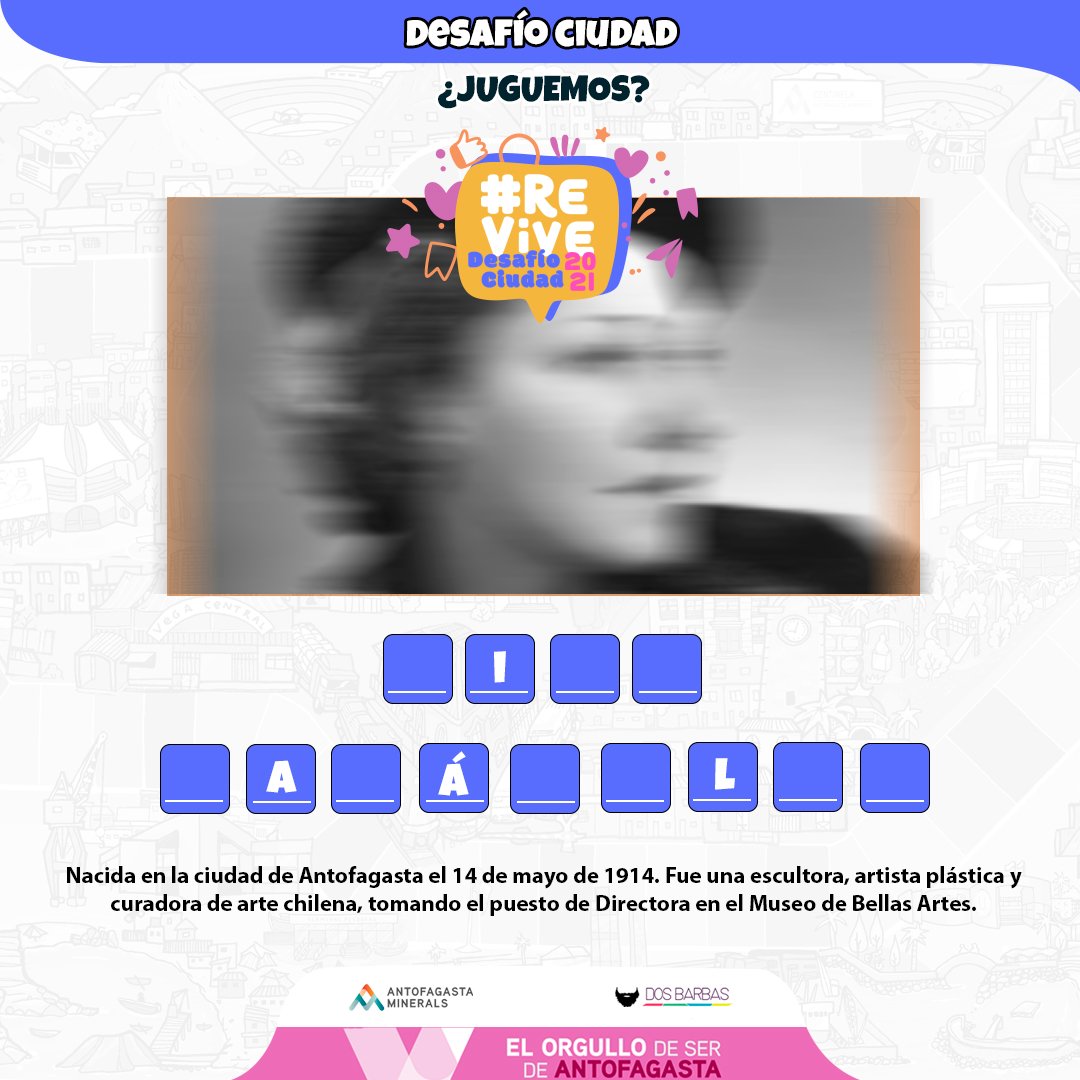 DesafioCiudadCL's tweet photo. 📌 #TriviaTime ⏰
JUGUEMOS❓🎉

¿A qué personaje de #Antofagasta se refiere la imagen 🤩?

🔸 Recuerda interactuar con las publicaciones [❤️/💬] para ganar entretenidos premios 🎁

#ReViveDesafíoCiudad2021 🤩

#DesafíoCiudad #OrgulloAntofagasta
#Aminerals #Trivia https://t.co/9Xg7zqr1Im