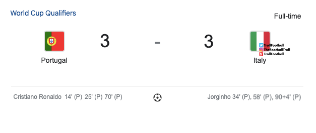 TrollFootball's tweet photo. Portugal vs Italy in the World Cup qualifier https://t.co/OK2tg3vrMo
