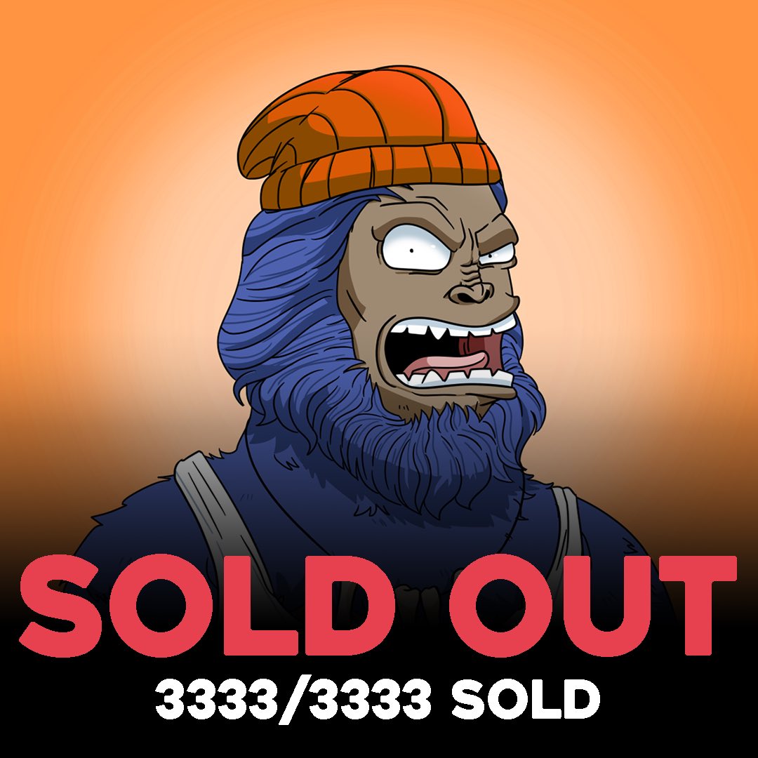 We have officially SOLD OUT our Bored Bigfoot collection. You will still be able to purchase a Bigfoot off of owners on OpenSea (link in bio). 

🔥We encourage all owners to hold their Bigfoot as you will receive perks and exclusive access to our next collection, Mrs. Bigfoot🔥