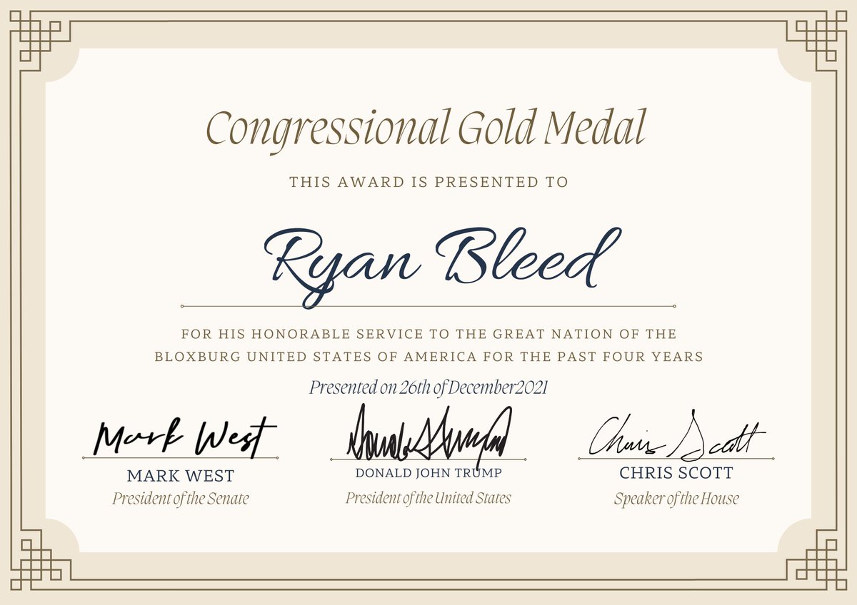 The United States Congress has awarded <a href="/Ryan_Bleed/">Ryan Bleed</a> with the Congressional Gold Medal following a joint session of Congress.