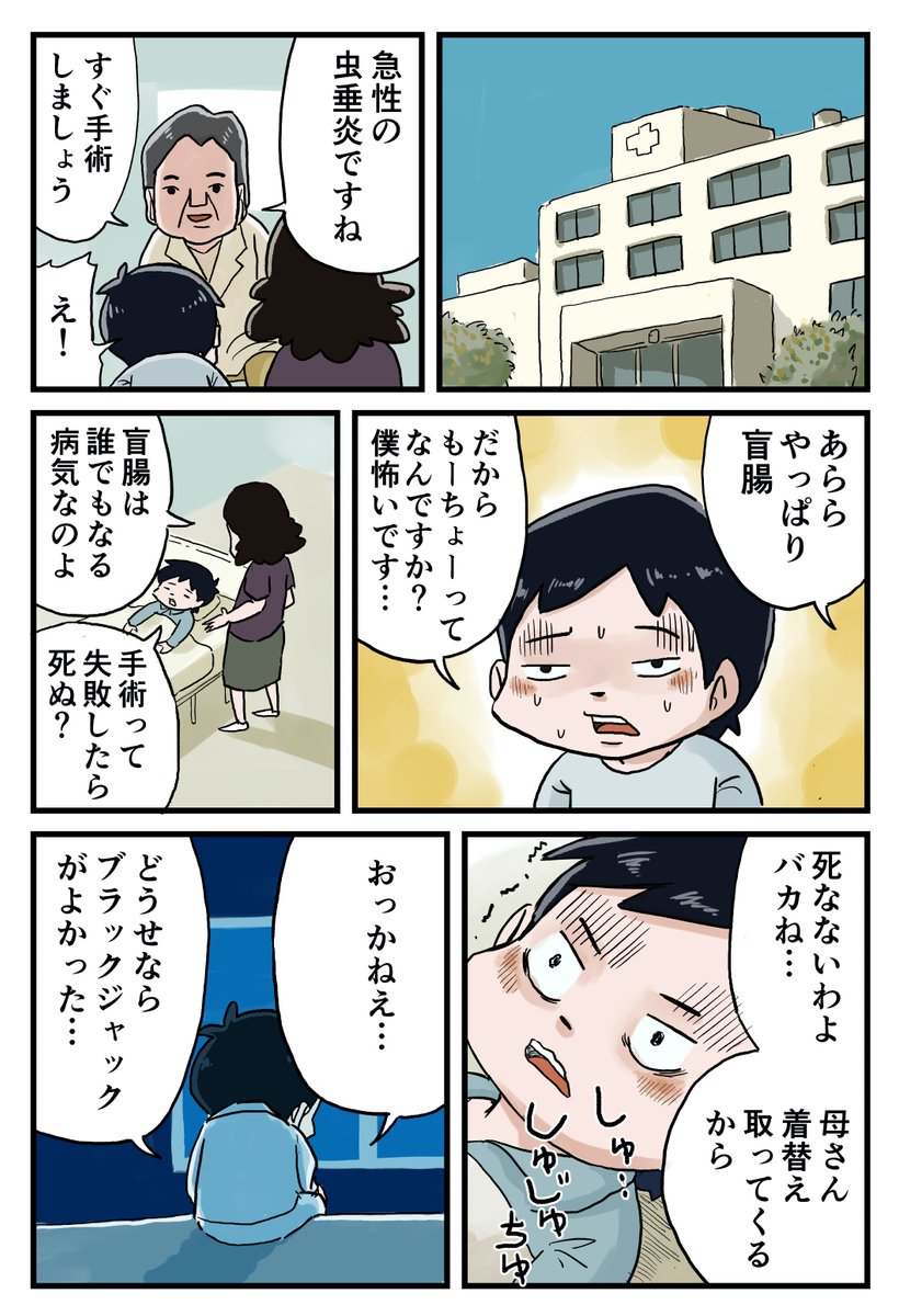 しなのんちのいくる
第5話「お母さんがカッコよく見えた日」
いくるの虫垂炎を見抜いたお母さん。病院に行くと緊急手術に
なる! (1/2) 