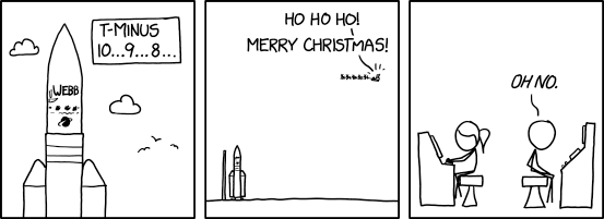 ariane5's tweet image. You know you made it when you get to appear in @xkcd ,  thank you Randall Munroe! Our team is a big fan of your work. (No Santas were harmed during the making of the #Webb launch) #JWST #VA256 #WebbFlewAriane #MerryChristmas #HoHoHo !