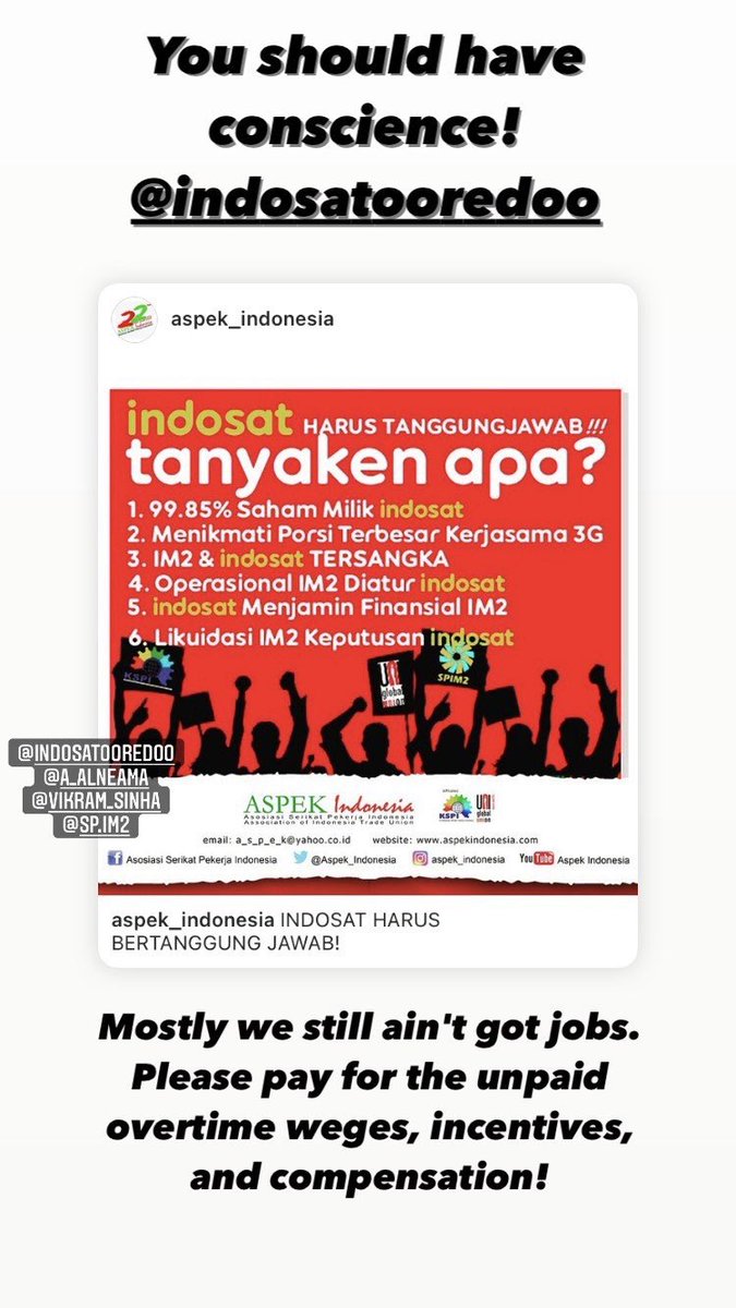 dichadich's tweet photo. Good morning and have a nice day @IndosatOoredoo @aaneama @sinhavikram from your former workers 🥲🤧  #savekaryawanim2 https://t.co/0eAEi0QoFn