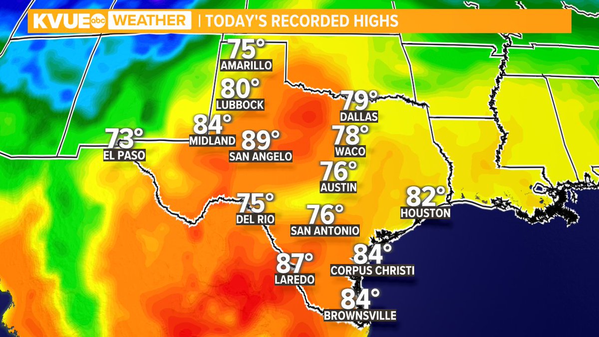 ErikaLopezTV's tweet photo. Here's a look at highs across the state today. #ATXWX #KVUE https://t.co/WmSZWv1xHw