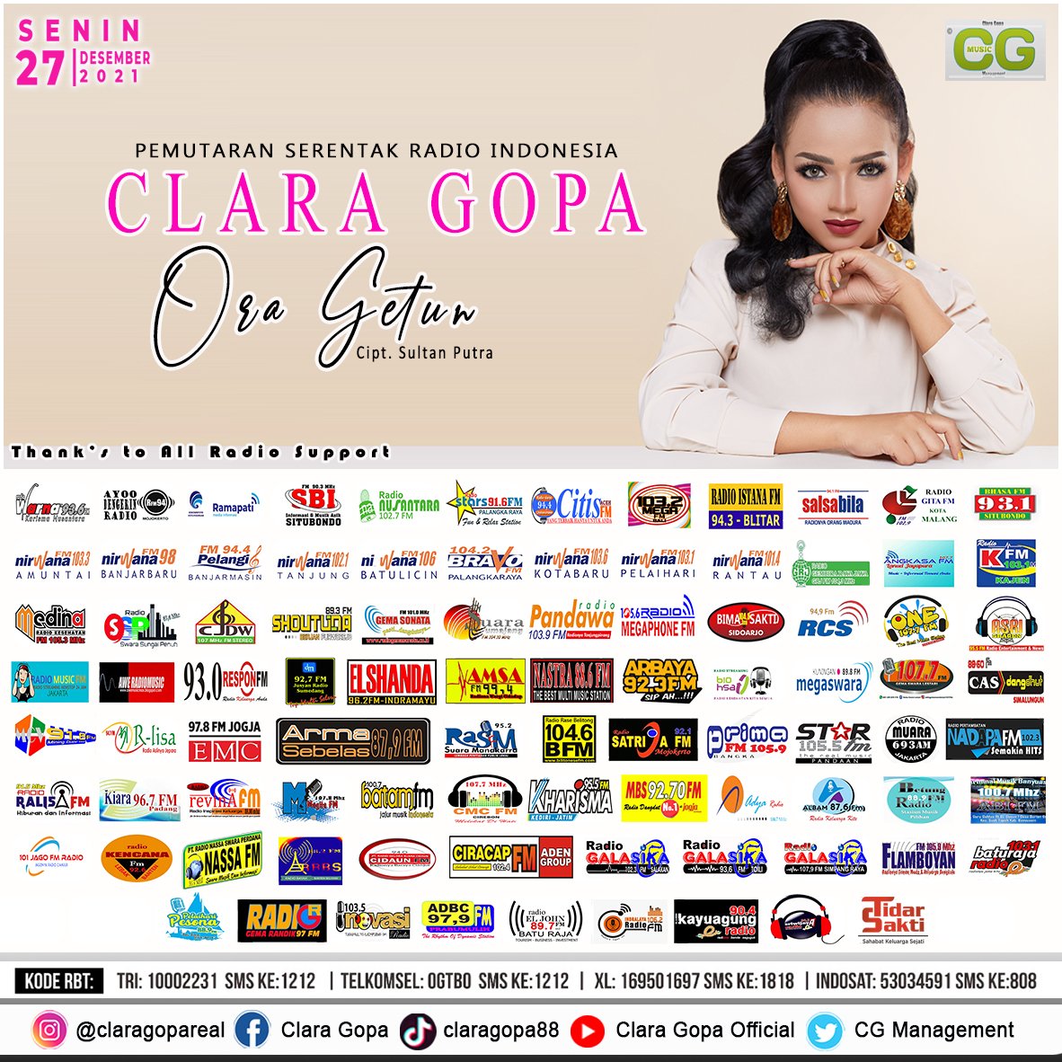 Halimusic (@halimmusic) on Twitter photo Thanks all radio support ..hari ini pemutaran single terbaru Clara Gopa - Ora Getun Cipt.Sultan Putra
" Clara Gopa Management " 
-------------------
Follow : <a href="/halimmusic/">Halimusic</a>
Follow : <a href="/GopaOfficial/">CG Management</a>
Job & Contact Management : @sonnybulereal Thanks all radio support ..hari ini pemutaran single terbaru Clara Gopa - Ora Getun Cipt.Sultan Putra
" Clara Gopa Management " 
-------------------
Follow : <a href="/halimmusic/">Halimusic</a>
Follow : <a href="/GopaOfficial/">CG Management</a>
Job & Contact Management : @sonnybulereal