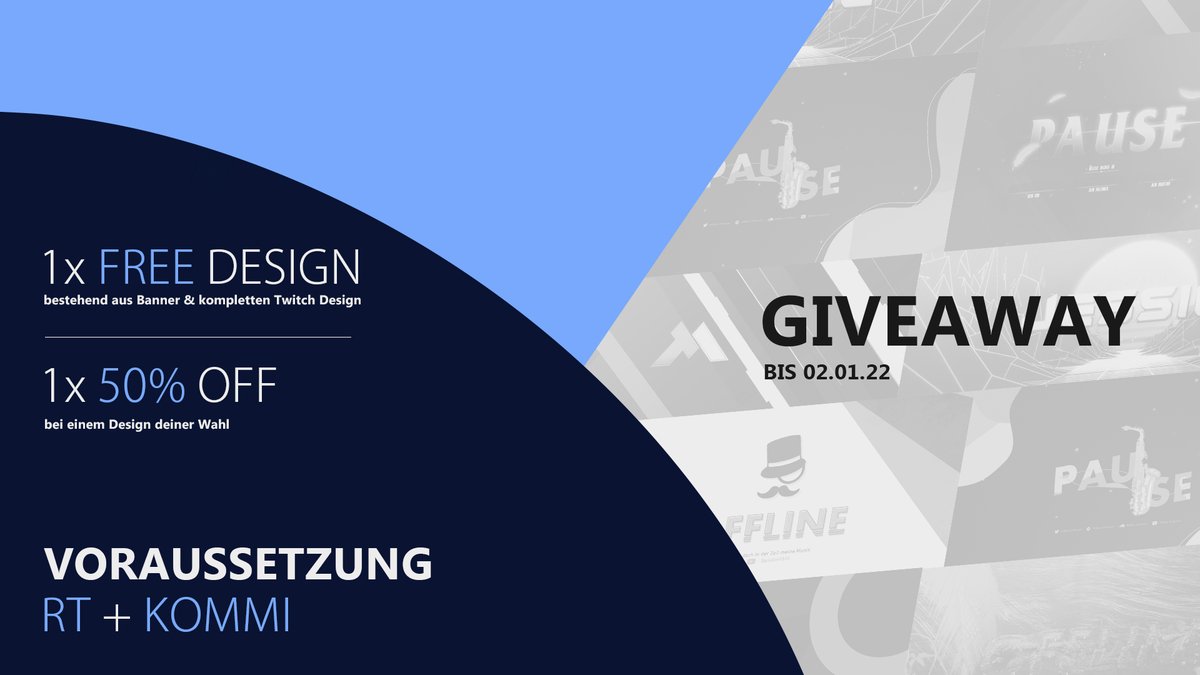 Es ist #Giveaway Zeit!
Auch wenn wenig kam, wollte ich mich bedanken für den Support!

Ich verlose 
1x Free Design
1x 50% Off bei der Beauftragung

Teilnahme:
- Tweet retweeten 🔁
- Kommi, ob ihr beides oder nur eins der Gewinne nehmen würdet  🖊

(coole Menschen folgen auch)