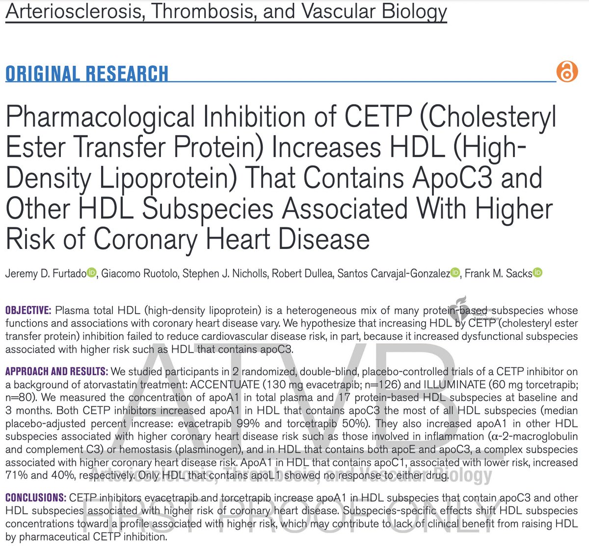 pnatarajanmd's tweet photo. Two CETP inhibitors (evacetrapib &amp; torcetrapib) vs placebo lead to increased HDL enriched for atherogenic features such as apoC3 https://t.co/xui0310AfF @atvbahajournals https://t.co/pyFNwqFQyB