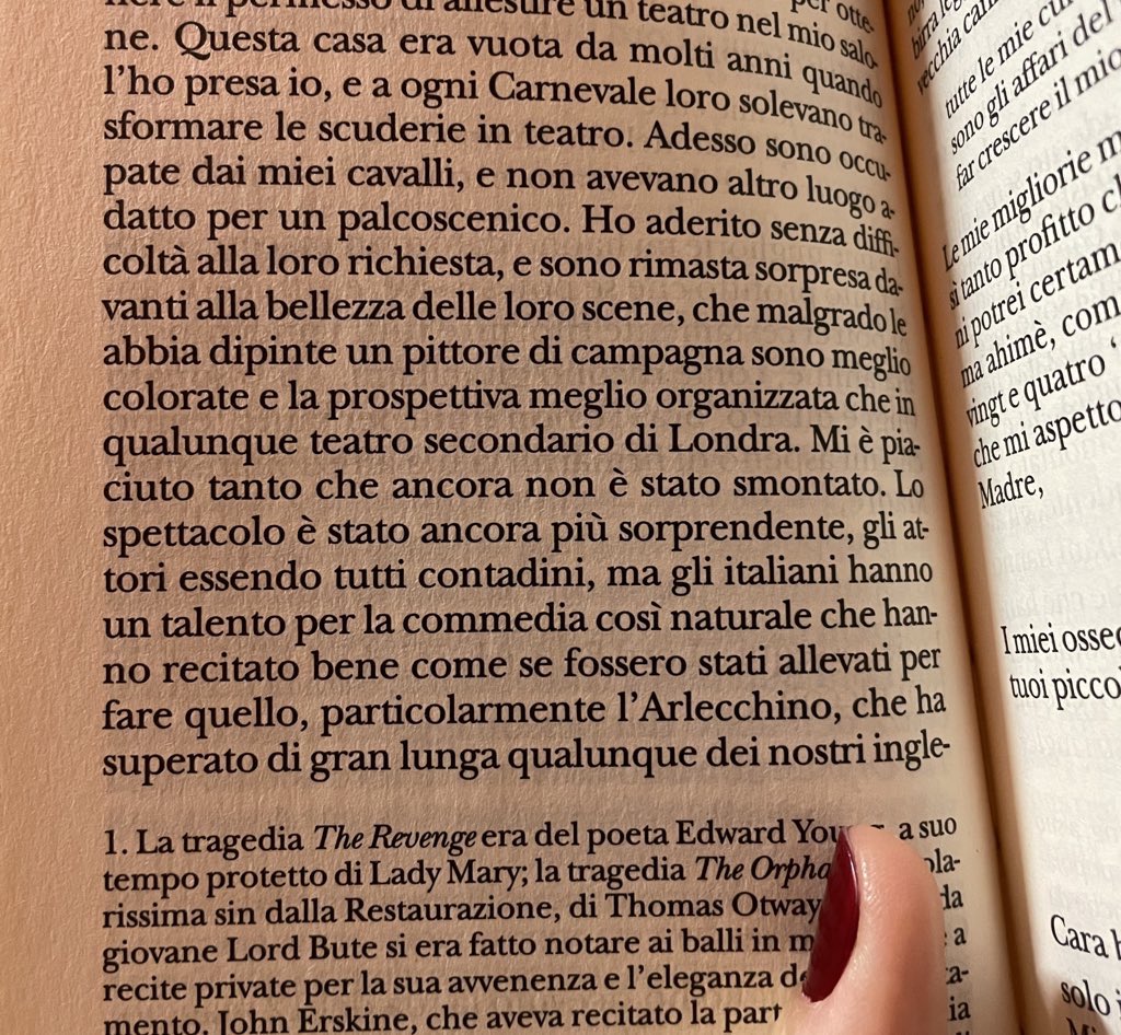 “[…] ma gli italiani hanno un talento per la commedia così naturale che hanno recitato bene come se fossero stati allevati per fare quello […]”. #LadyMaryWortleyMontagu 

#CaraBambina #LadyMontagu